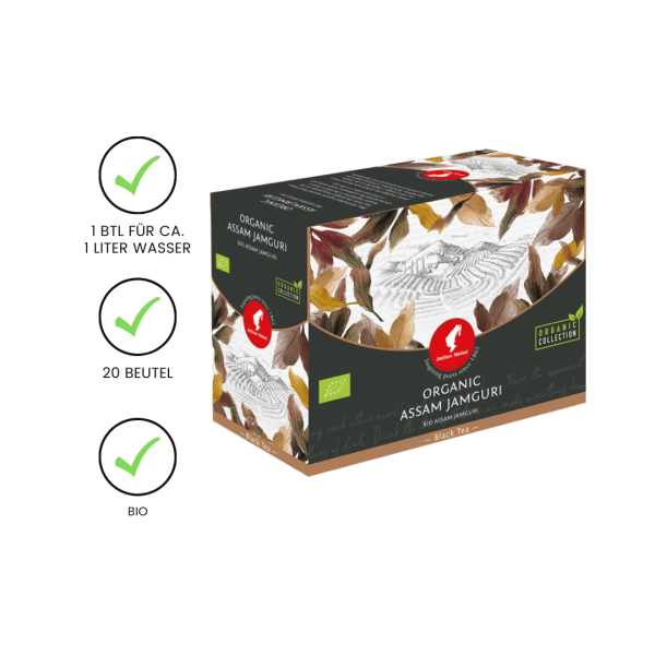 Julius Meinl Tee BIO Assam Jamguri Big Bag (1 Beutel für ca. 1 lt. Wasser), Schwarztee, 20 Teebeutel im Kuvert pro Packung